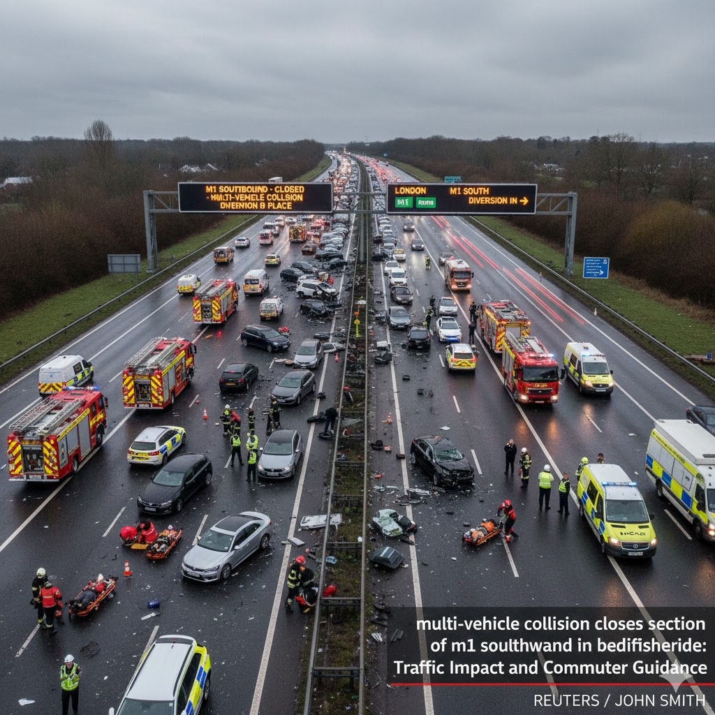 multi-vehicle collision closes section of m1 southbound in bedfordshire